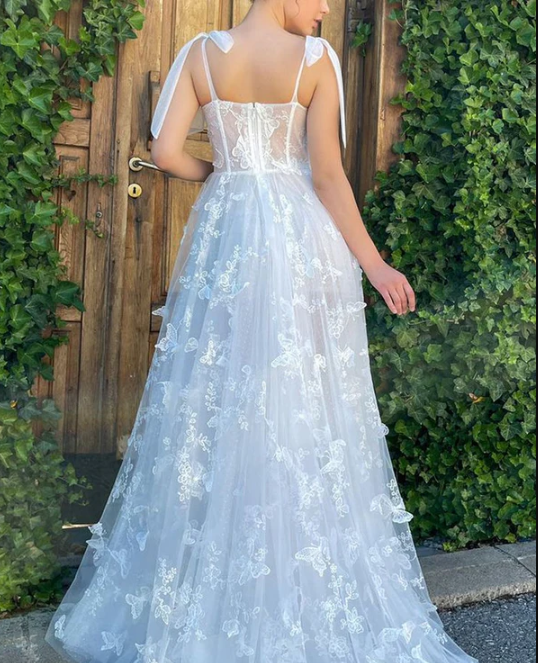 A-Line Appliques High Slit Floral Sleeveless Long Prom Formal Dress with Pockets - View 3 | VelvetHem