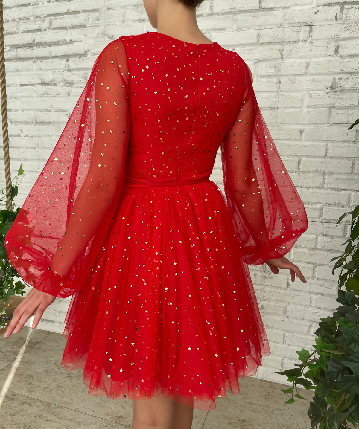 Long Sleeves Short Red Prom Dresses, Red Long Sleeves Short Formal Graduation Dresses homecoming dress - View 3 | VelvetHem