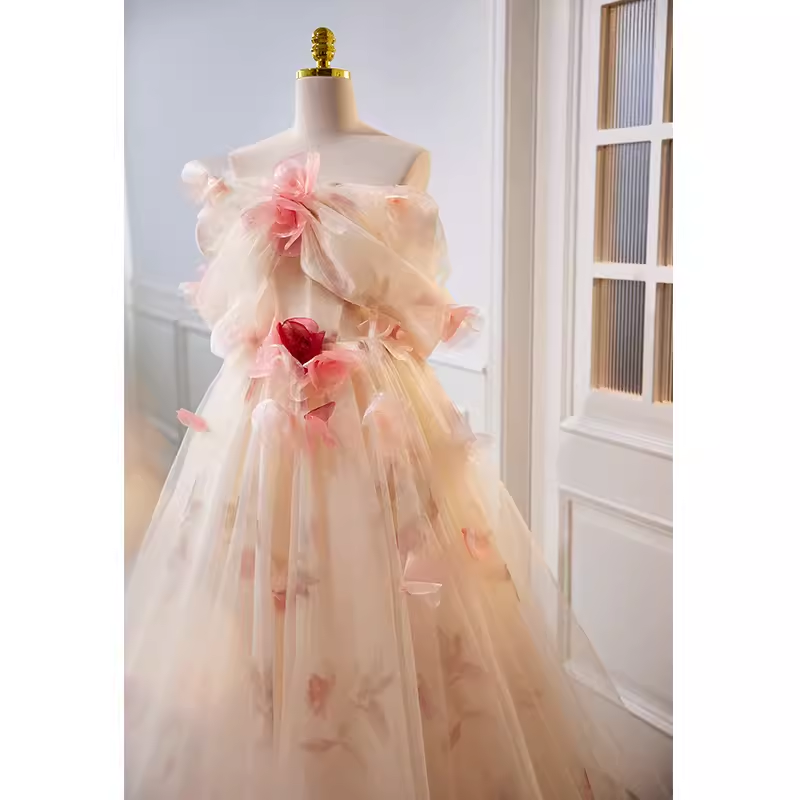 Princess Ball Gown Strapless Tulle Long Prom Dress - View 3 | VelvetHem