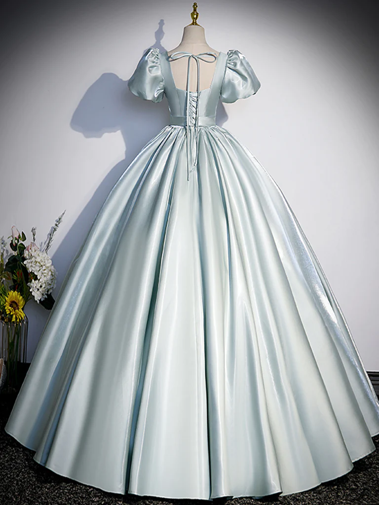 Vintage Ball Gown Blue Satin Long Prom Dress Sweet 16 Dress