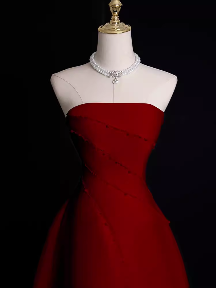 Sexy A Line Strapless Sleeveless Burgundy Long Prom Dress - View 5 | VelvetHem