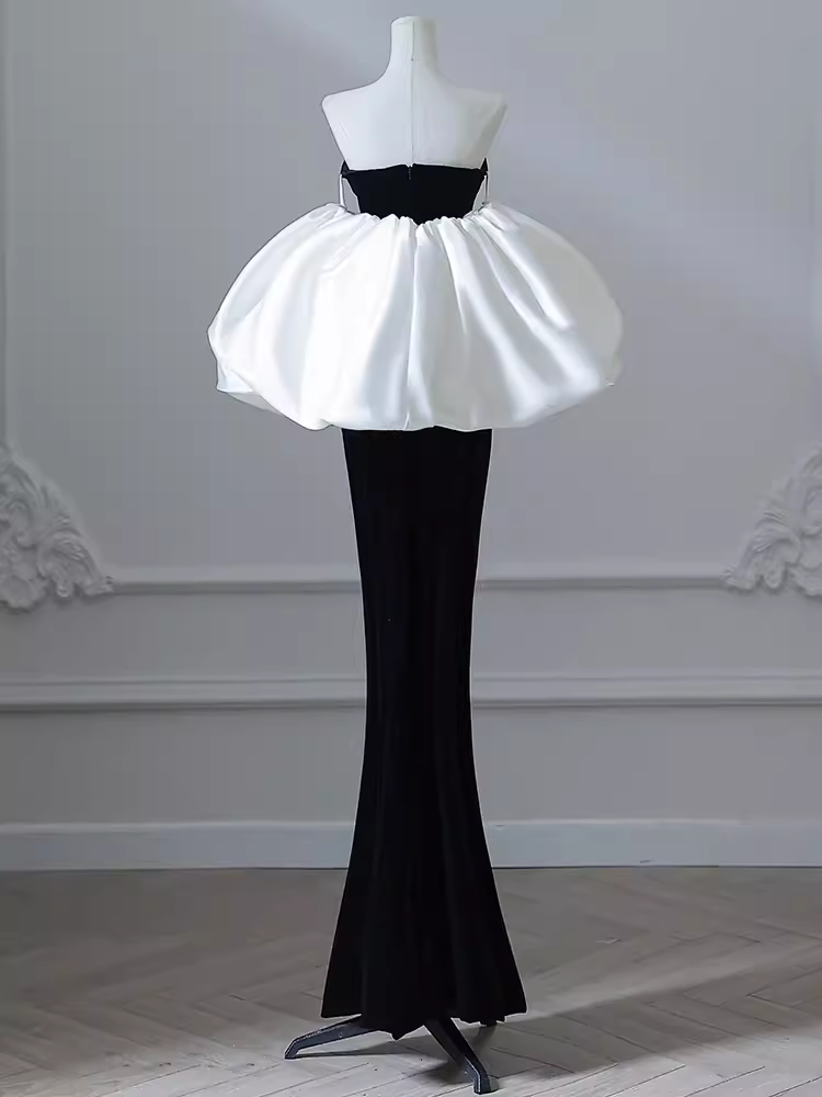 Modest Mermaid Strapless Black Velvet Long Prom Dresses C09