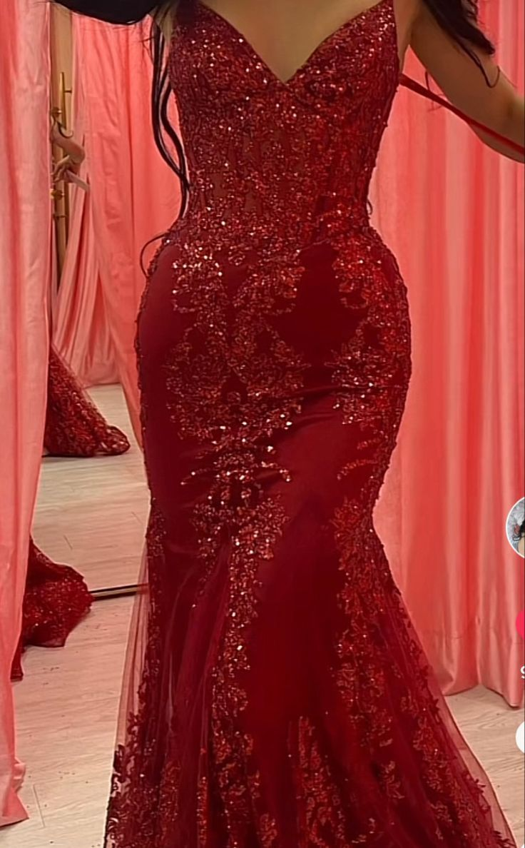 Charming Red Tulle Lace Mermaid Prom Dress Evening Gown Y7854 - VelvetHem
