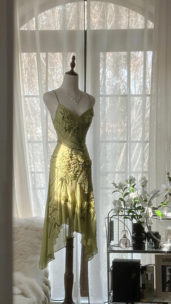 Vintage Green Chiffon Beaded Birthday Dress Homecoming Dress - View 2 | VelvetHem