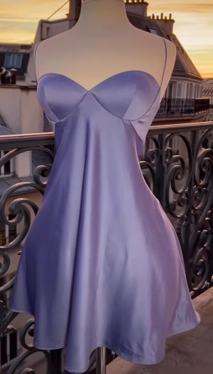 Sexy Lilac Satin A Line Homecoming Dres Short Prom Dress