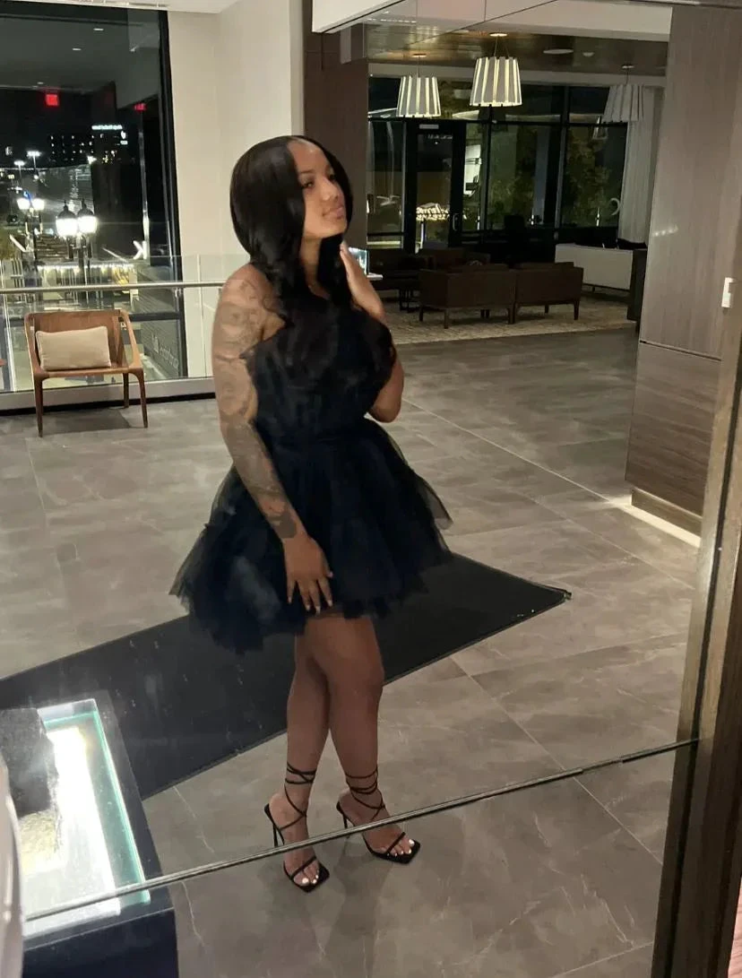 Black Tulle Party Dress Black Short Homecoming Dress (ZD12641)