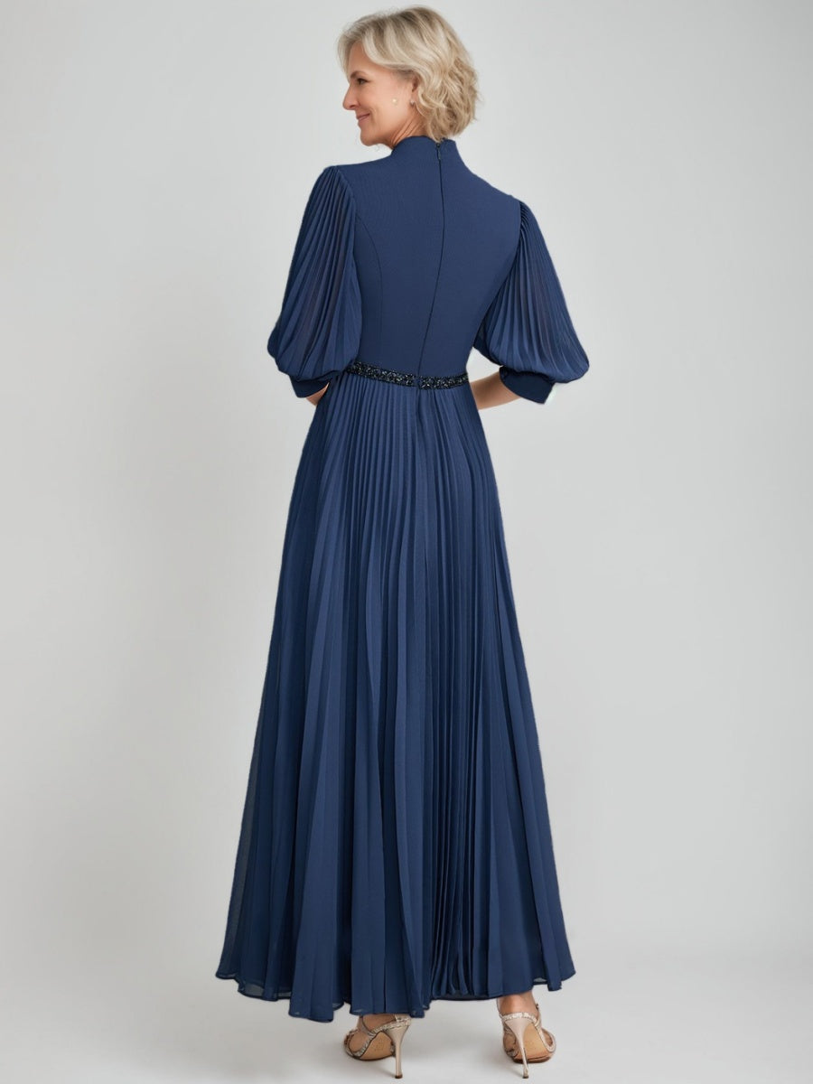 Queen Anne Neckline A line Ankle Length Mother of the Bride Dress with Pleats Sequins & Beads