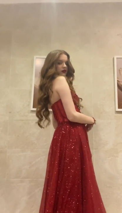 Sparkly Red Strapless Tulle Sequin Slit A Line Long Party Dress Formal Evening Gown - View 4 | VelvetHem