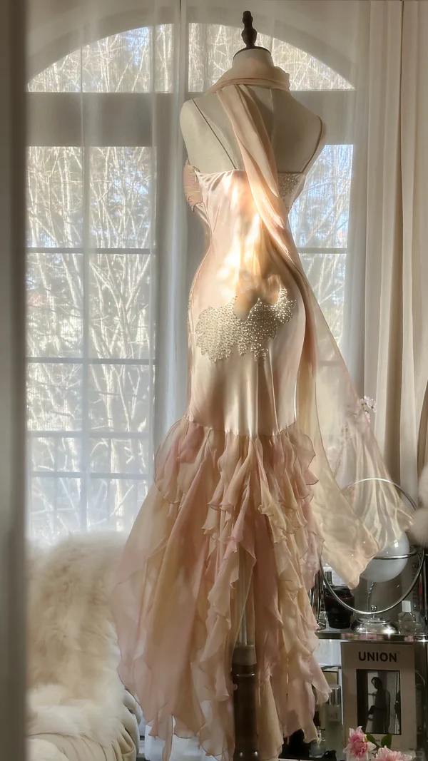 Charming Mermaid Beaded Ruffles Prom Dress,Chiffon Evening Dress - View 2 | VelvetHem