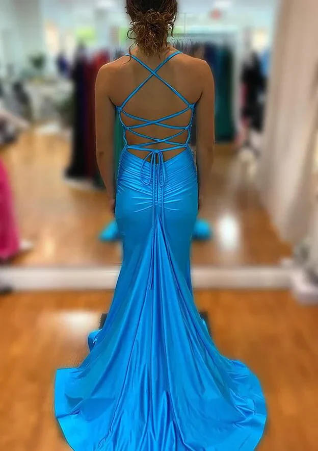 Elegant Blue V Neck Prom Dress With Split,Blue Formal Dress - View 3 | VelvetHem
