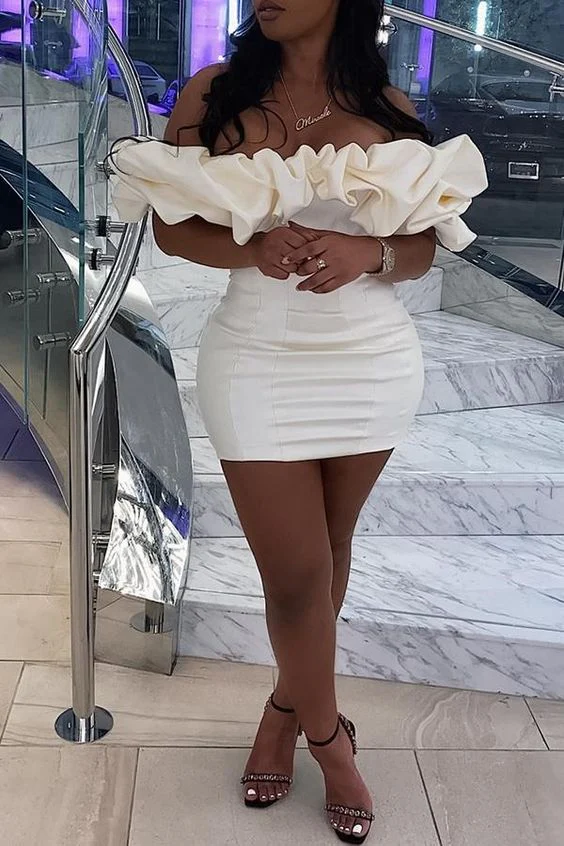 Elegant Birthday Dress White Off The Shoulder Homecoming Dress Graduation Dress - VelvetHem