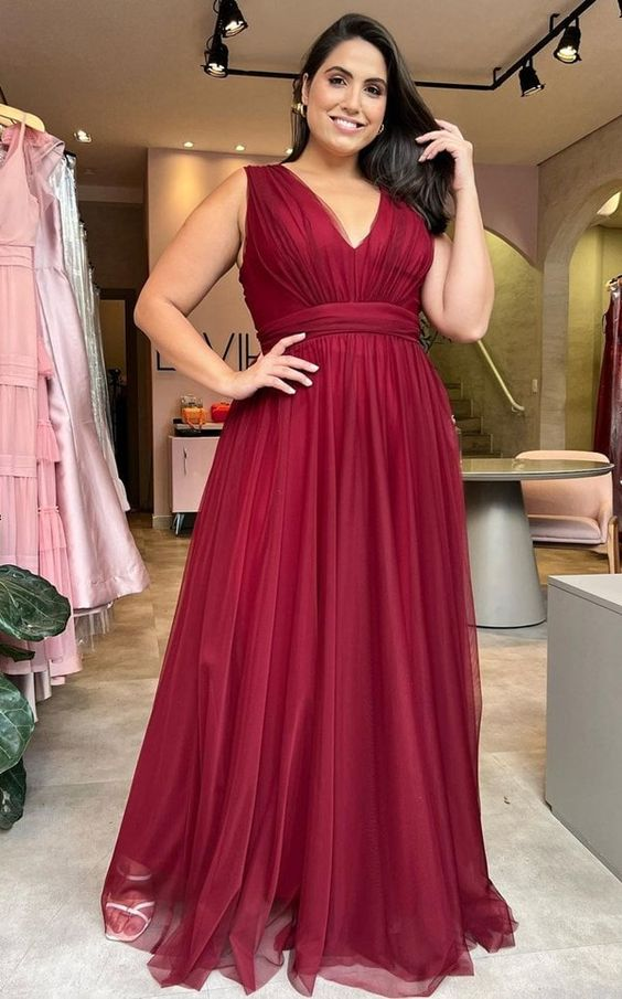 A-line V Neck Tulle Bridesmaid Dresses,Simple Prom Dress - VelvetHem