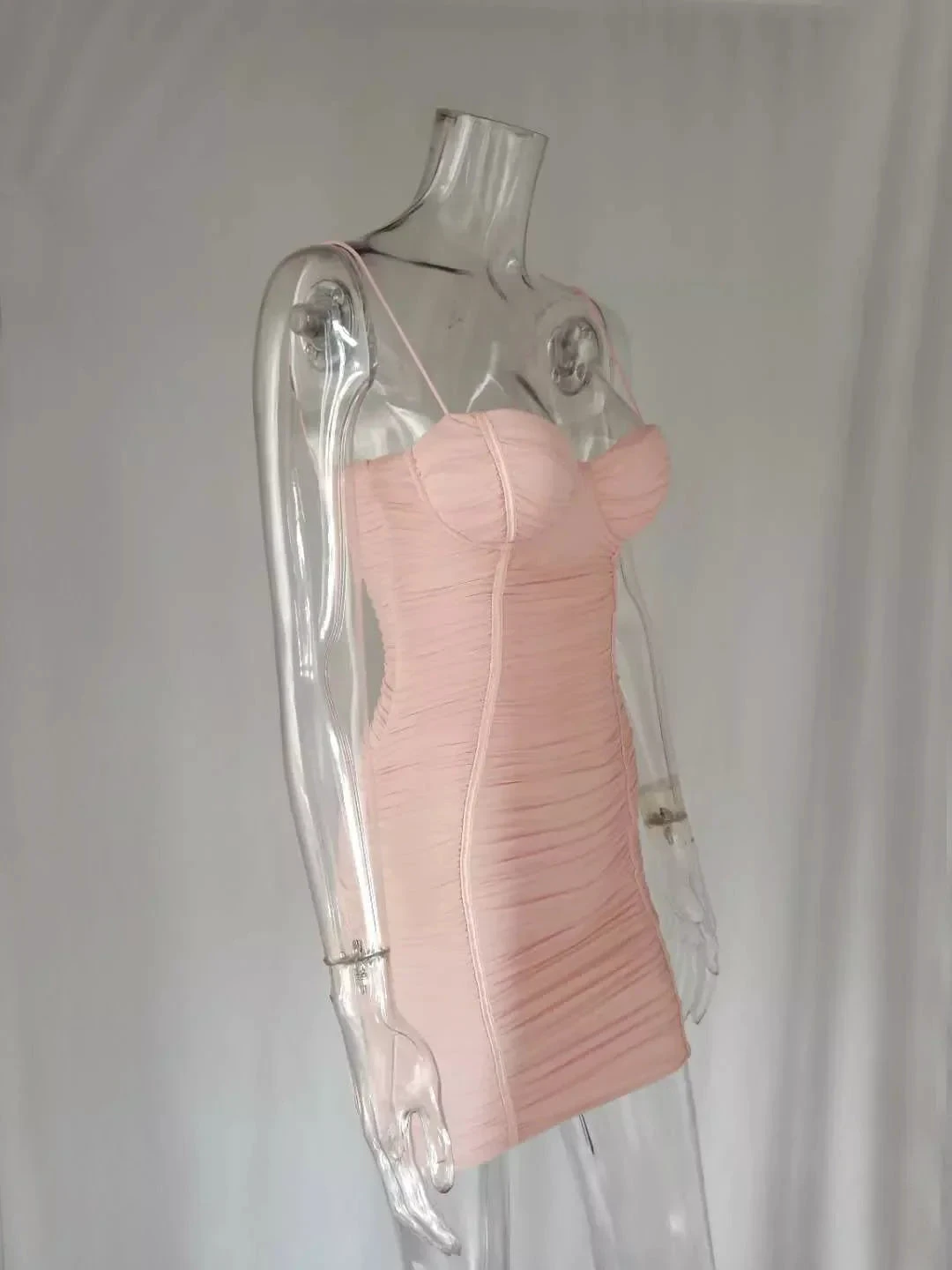 Ladies Summer Clothing Dress Sexy Shoulder Strap Skinny Club Party New Pink Dress Casual Dress Mini Homecoming Dress (ZD12451)