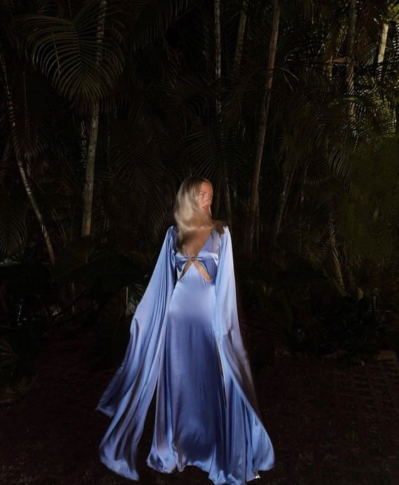 Fashion Blue A LIne Party Evening Dress Long Satin Prom Dress - VelvetHem