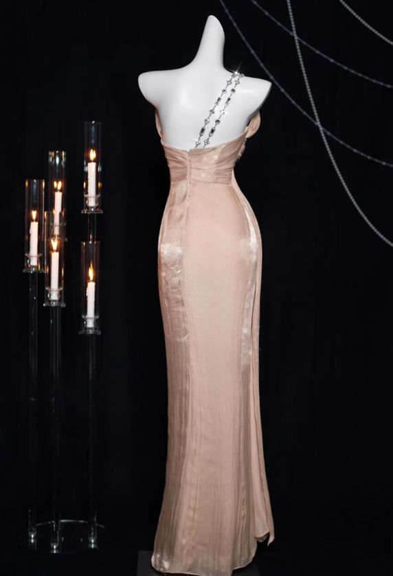 Sweet One-shoulder Satin Long Prom Dress,Formal Evening Dress - View 2 | VelvetHem