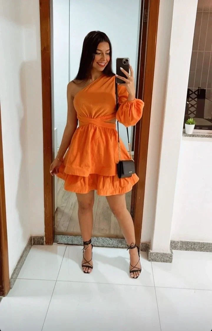 Orange One Sleeve A-line Homecoming Dress (ZD11921)