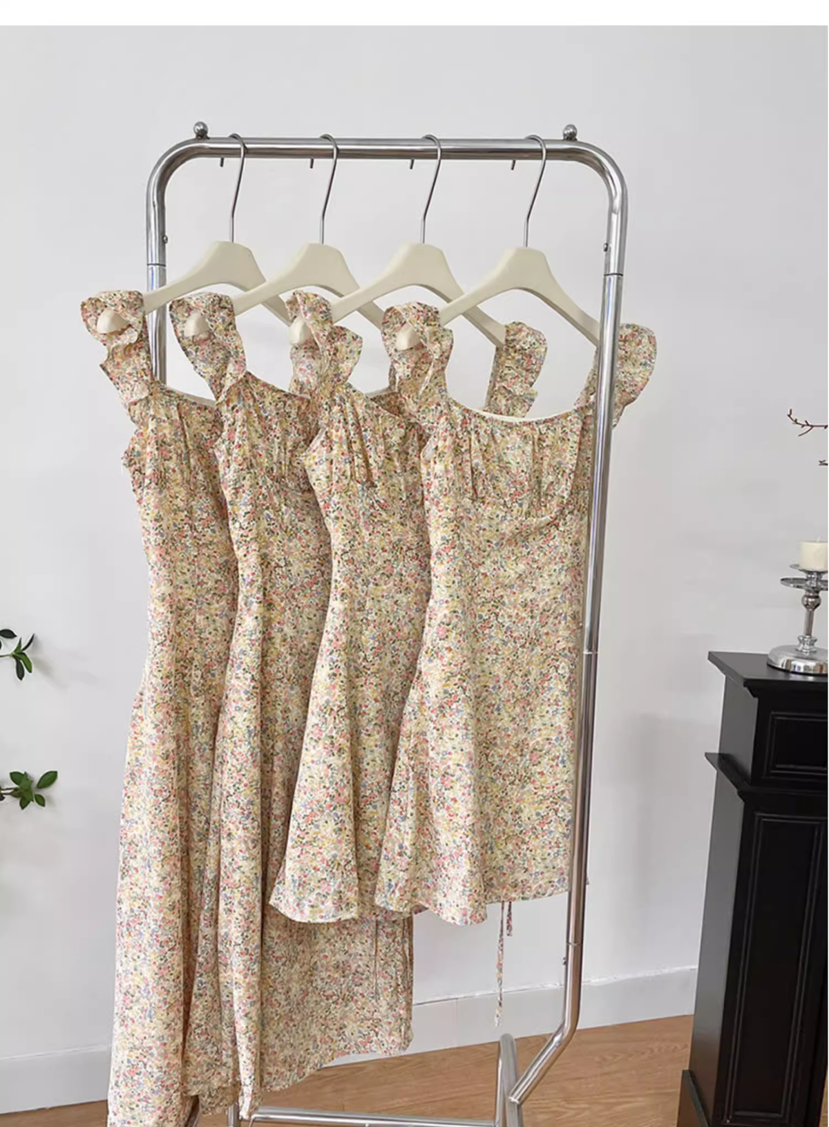 Light Yellow Floral Long Dress Vacation Dress - View 3 | VelvetHem