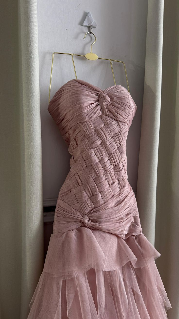 Pretty Pink Strapless Tulle Pleated Mermaid Evening Dress Long Birthday Party Dress - View 6 | VelvetHem