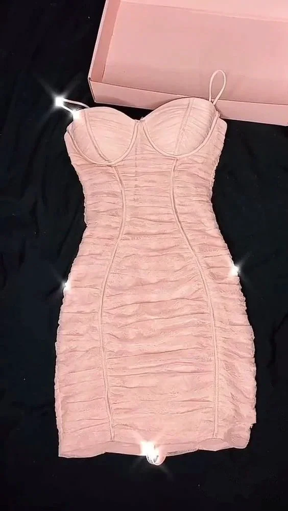 Ladies Summer Clothing Dress Sexy Shoulder Strap Skinny Club Party New Pink Dress Casual Dress Mini Homecoming Dress Y950 by simplepromdress