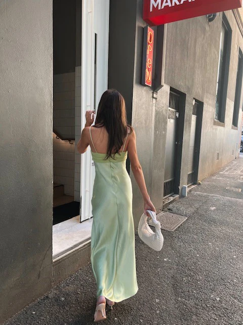 Chic Sage Green Straps Party Dress Slit Prom Evening Dress - View 3 | VelvetHem