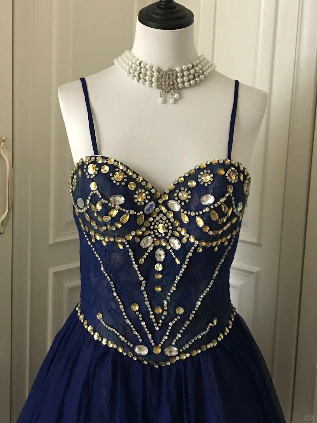 Vintage Navy Blue Lace Beaded A Line Homecoming Dress Short Party Dress - View 6 | VelvetHem