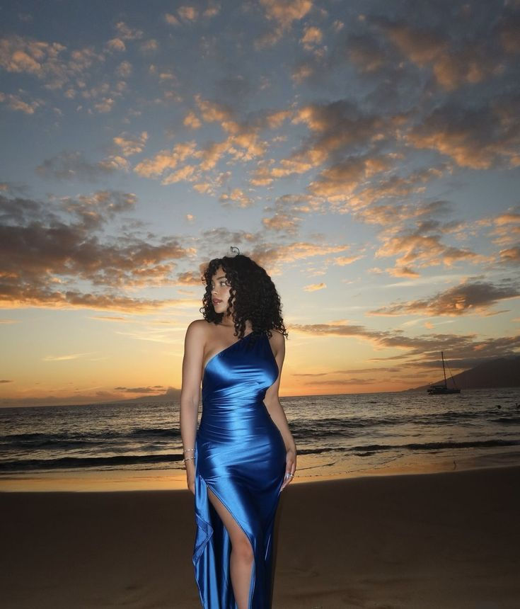 Pretty Blue One Shoulder Sheath Prom Dress Side Slit Evening Dress Y8150 - VelvetHem