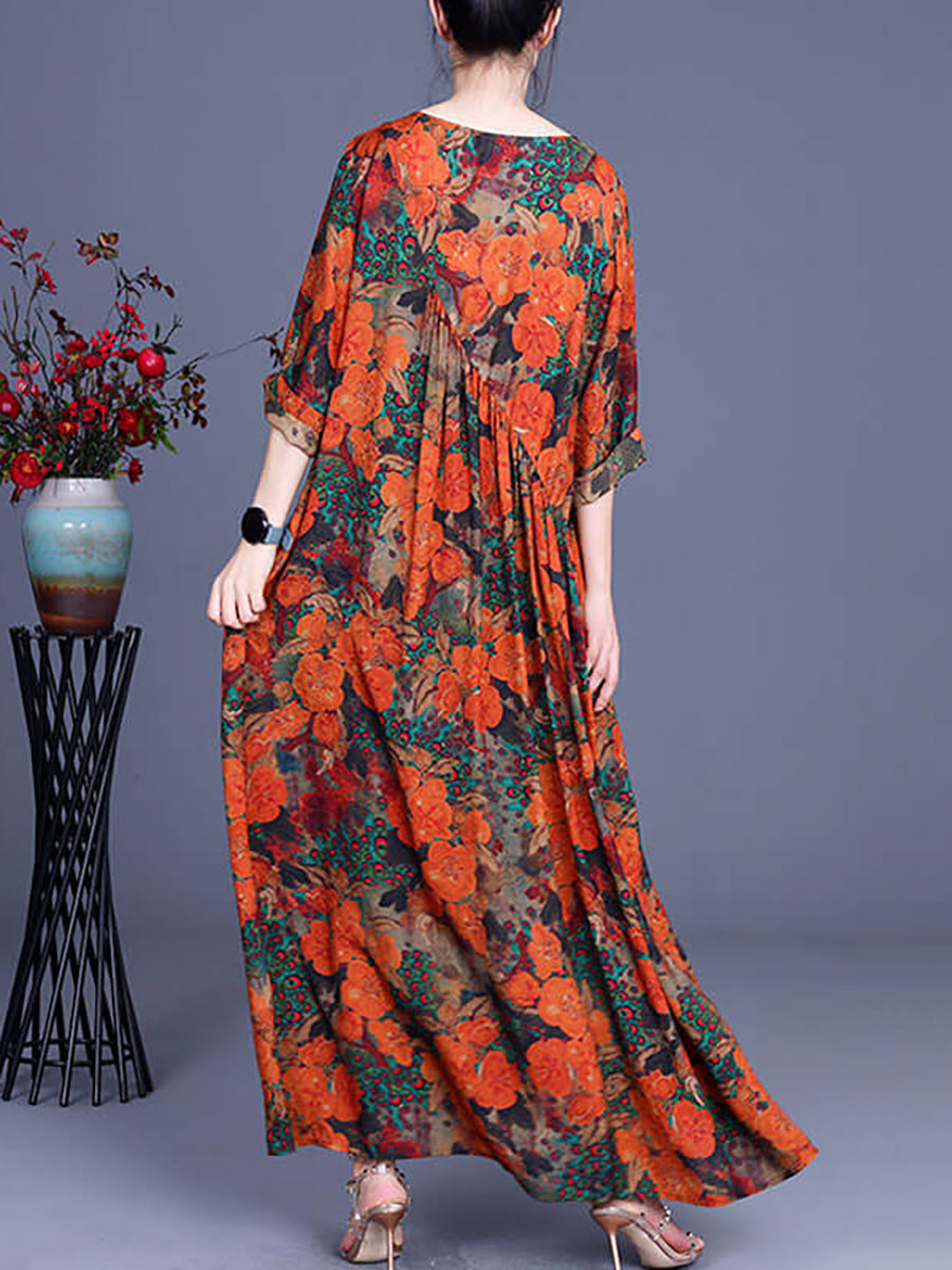 Vintage Floral Irregular Casual Maxi Dress