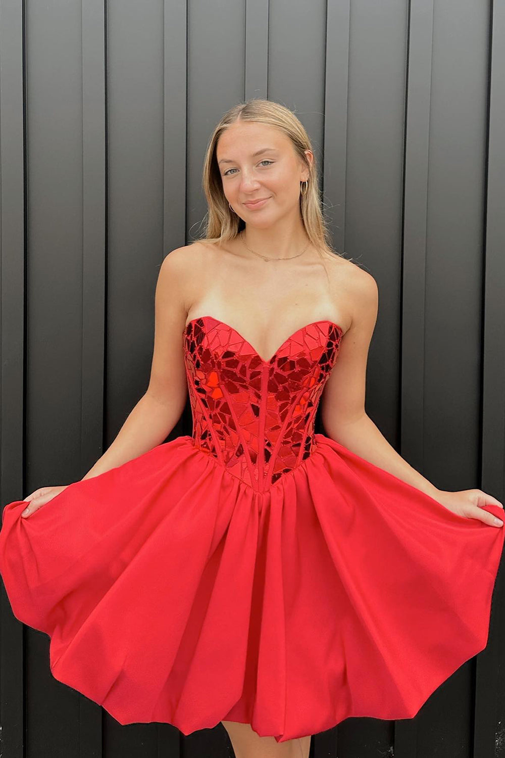 Red Homecoming Dresses A-Line Mirror Short Cocktail Dresses