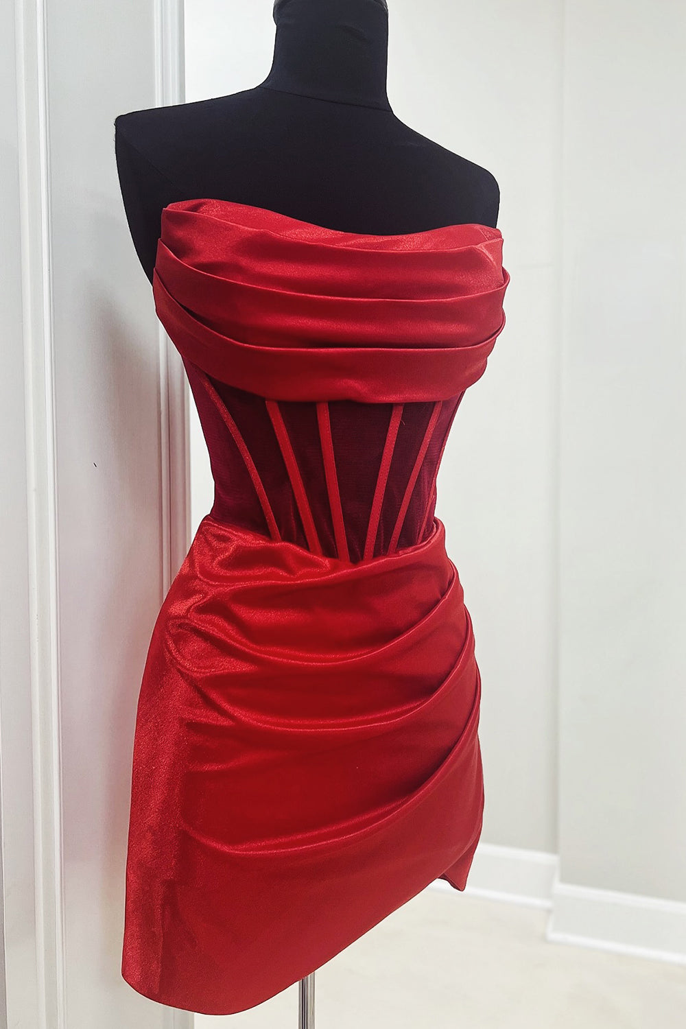 Red Homecoming Dresses Corset Asymmetrical Tight Short Cocktail Dresses