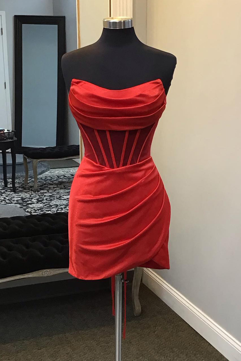 Red Homecoming Dresses Corset Asymmetrical Tight Short Cocktail Dresses
