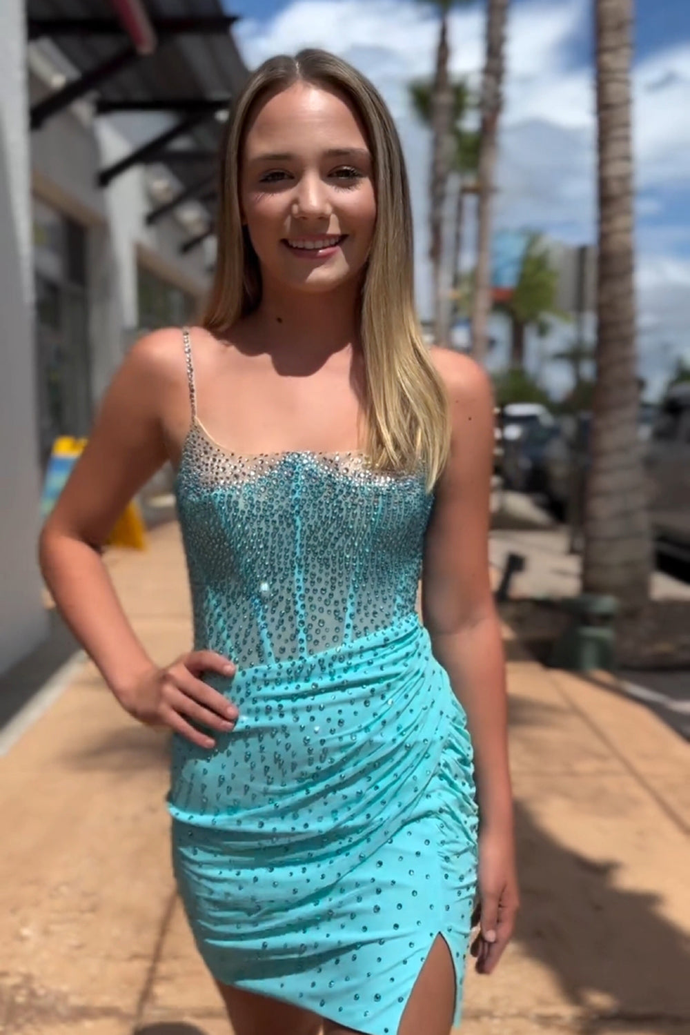 Black Homecoming Dresses Spaghetti Straps Tight Corset Prom Dress with Beadings
