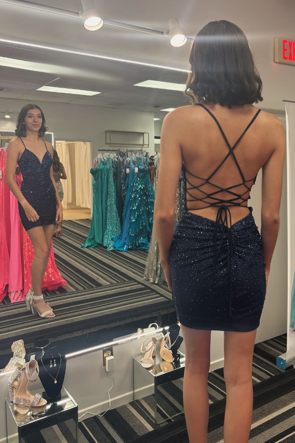 Red Homecoming Dresses Spaghetti Straps Beaded Backless Tight Prom Dress