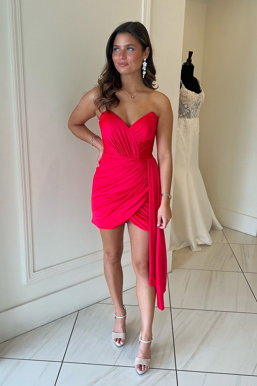 Red Homecoming Dresses Strapless Ruched Tight Short Cocktail Dresses