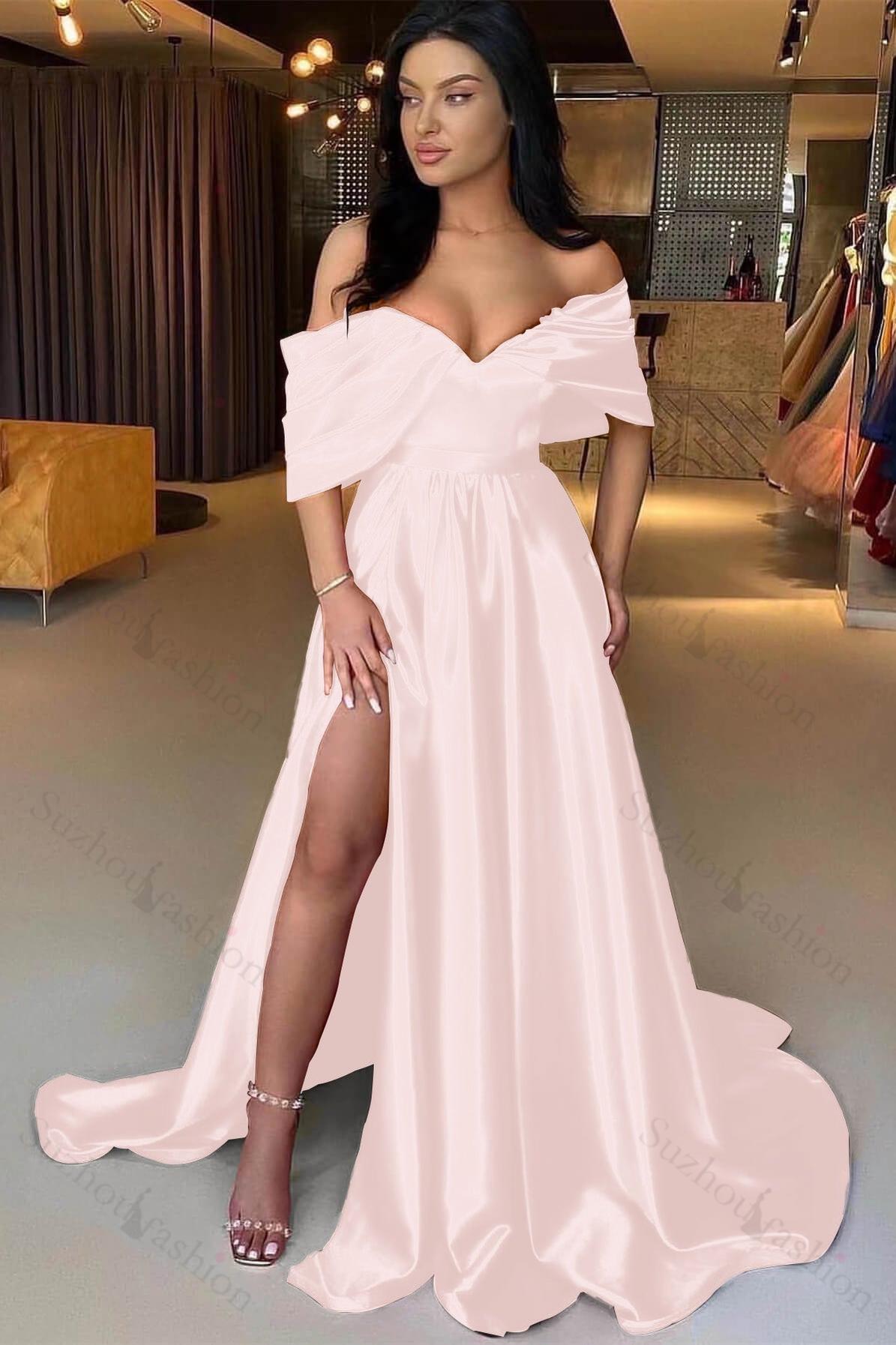 Red Prom Dress A Line Off the Shoulder Strapless Long Evening Formal Dress With Split