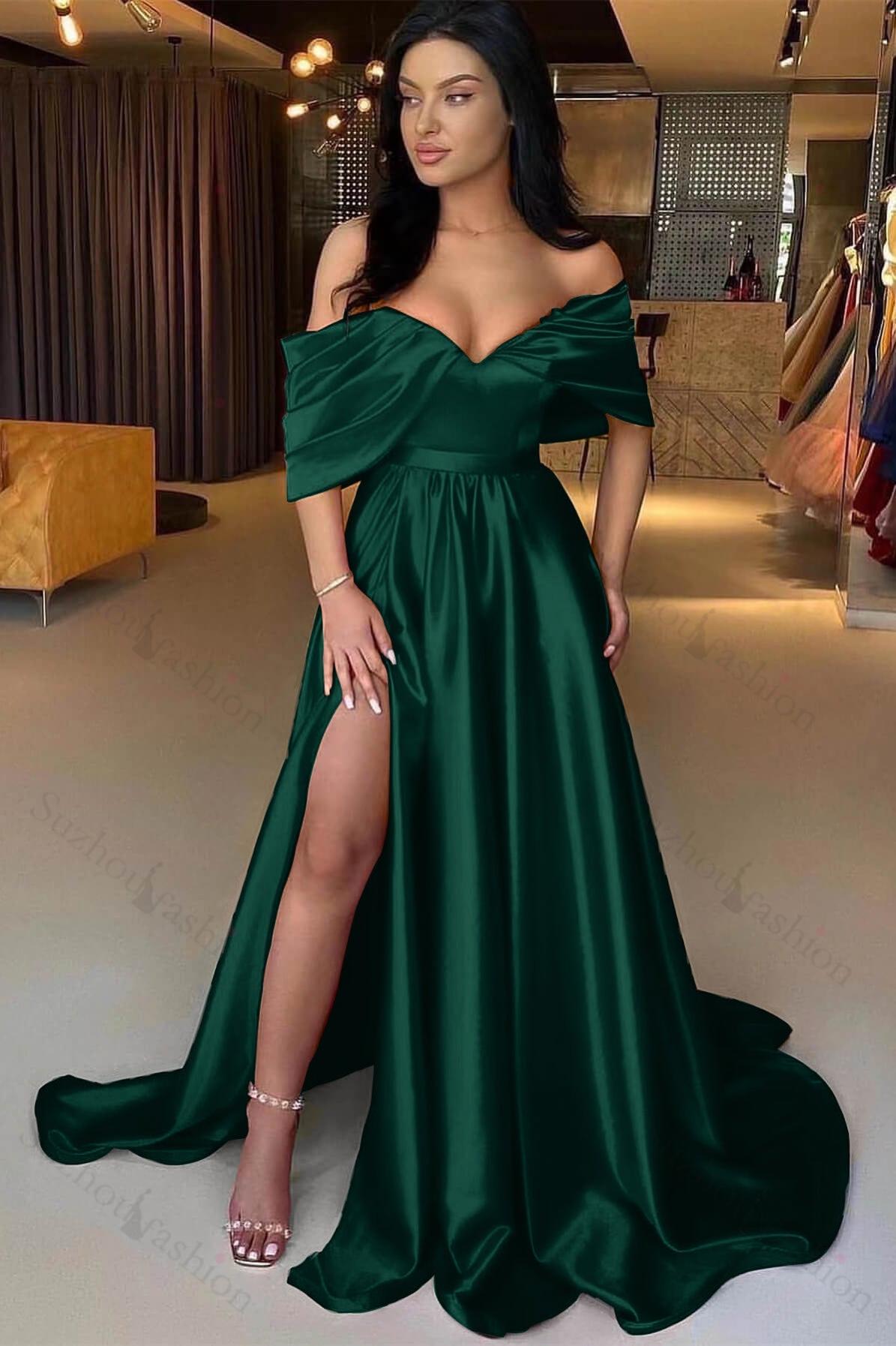 Red Prom Dress A Line Off the Shoulder Strapless Long Evening Formal Dress With Split