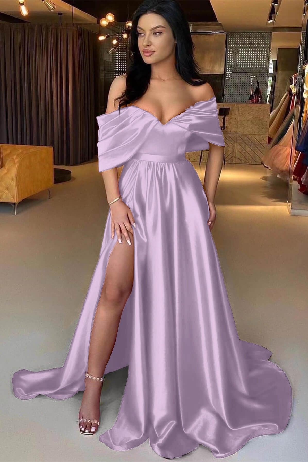 Red Prom Dress A Line Off the Shoulder Strapless Long Evening Formal Dress With Split