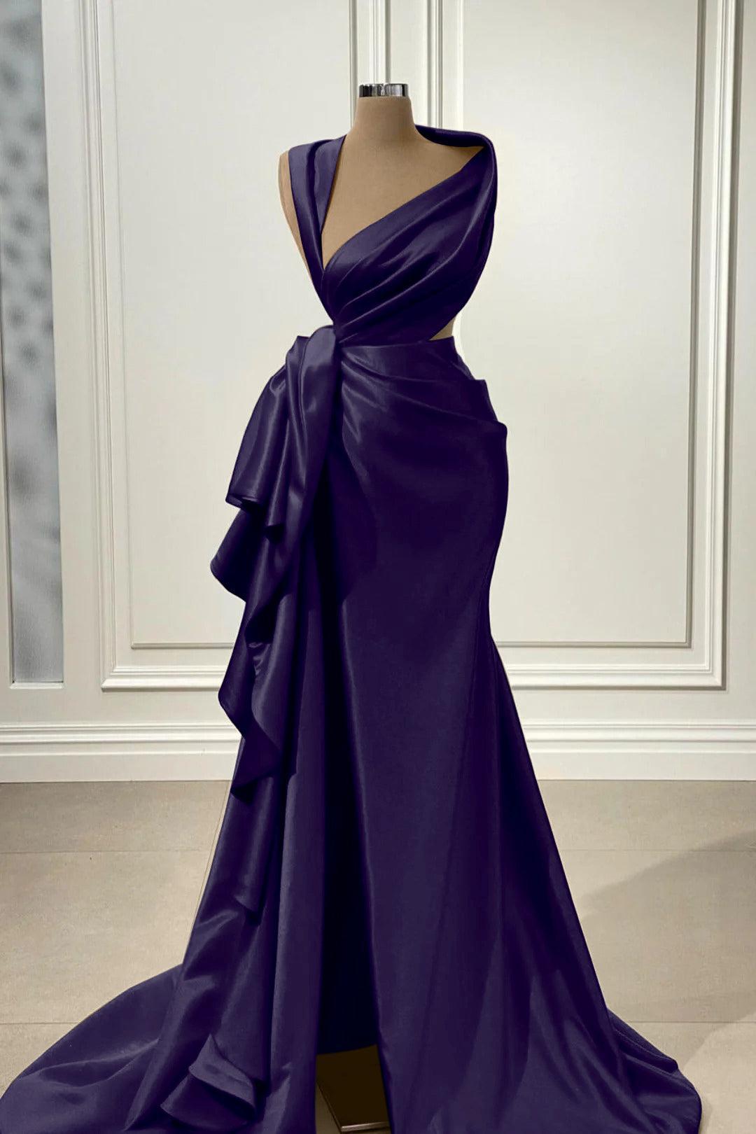 Red Prom Dress Charmeuse Sleeveless Long Evening Formal Dress With High Slit