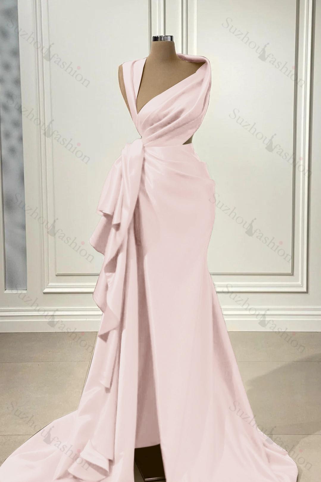 Red Prom Dress Charmeuse Sleeveless Long Evening Formal Dress With High Slit
