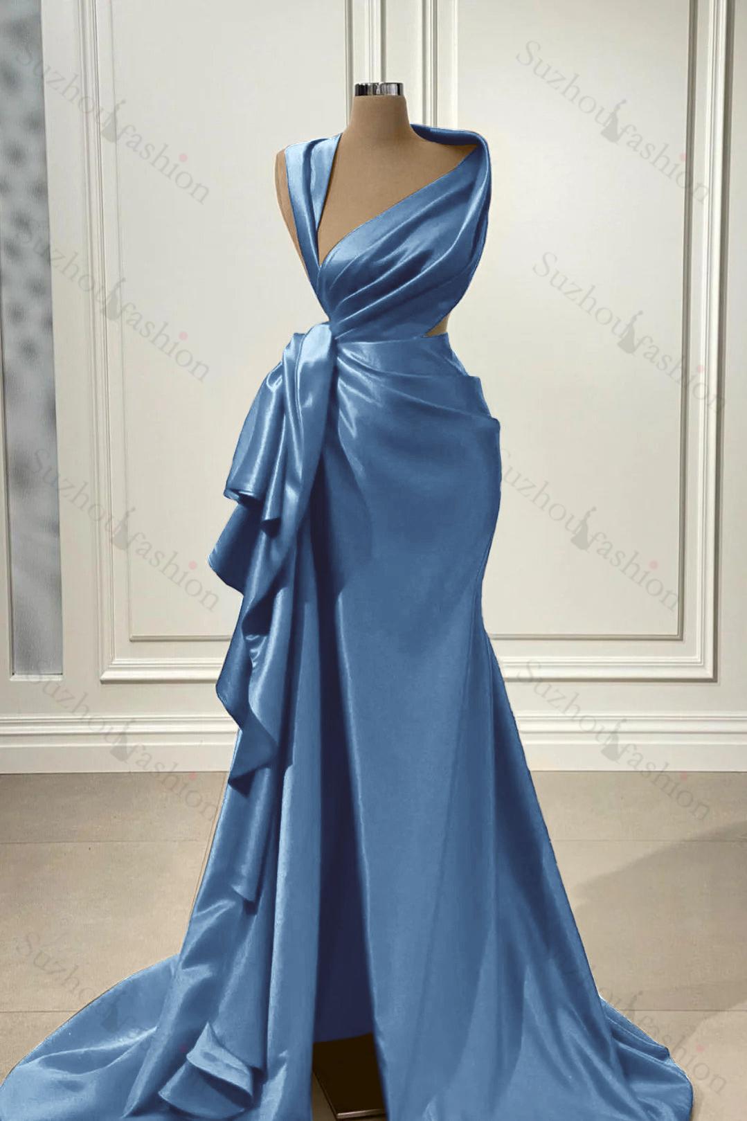 Red Prom Dress Charmeuse Sleeveless Long Evening Formal Dress With High Slit