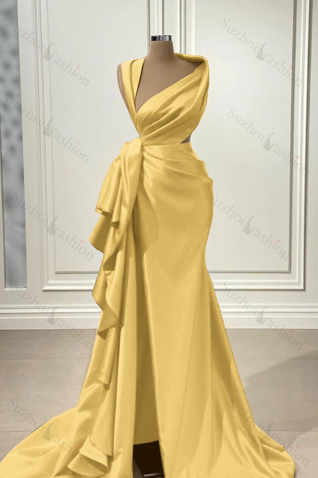 Red Prom Dress Charmeuse Sleeveless Long Evening Formal Dress With High Slit