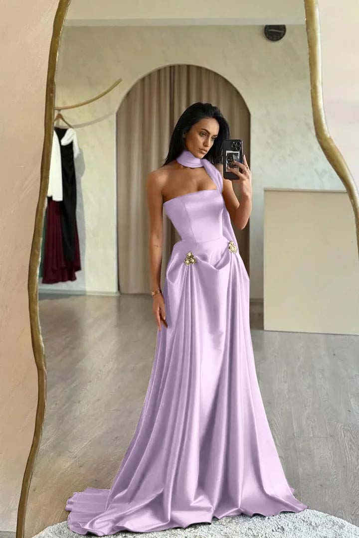 Red Prom Dress Strapless A Line Sleeveless Floor Length Satin Simple Formal Dress With Sash