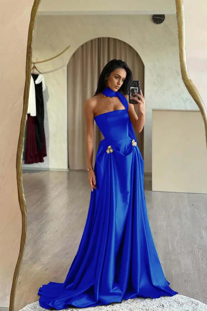 Red Prom Dress Strapless A Line Sleeveless Floor Length Satin Simple Formal Dress With Sash