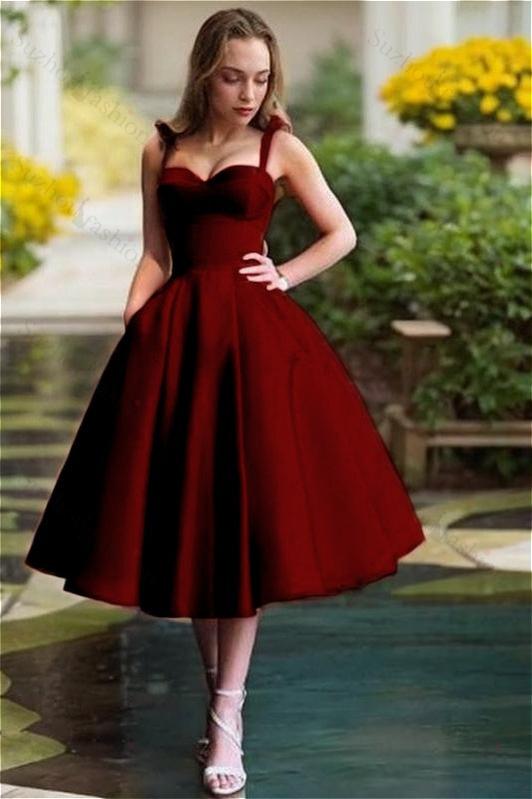 Red Spaghetti Strap Sweetheart Sleeveless A Line Short Homecoming Dress