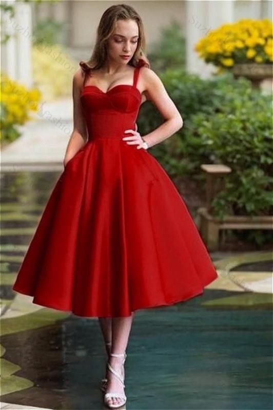 Red Spaghetti Strap Sweetheart Sleeveless A Line Short Homecoming Dress
