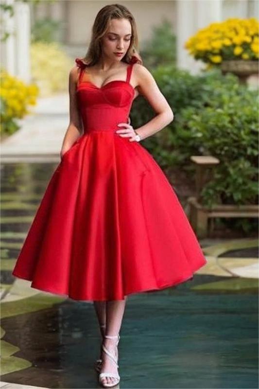 Red Spaghetti Strap Sweetheart Sleeveless A Line Short Homecoming Dress