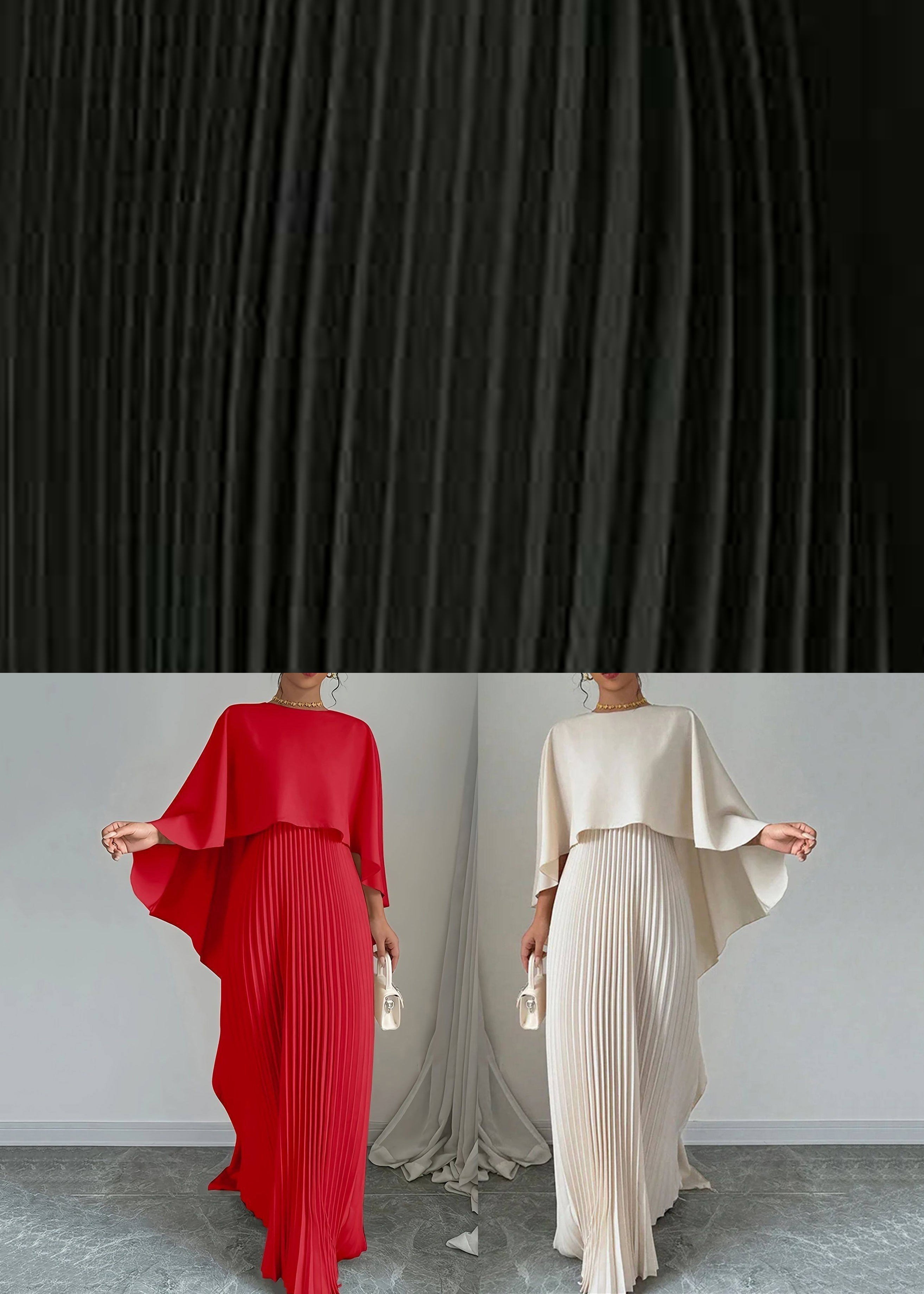 Red Wrinkled Long Dress Batwing Sleeve