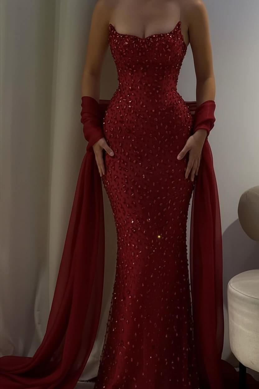 Strapless Sleeveless Long Mermaid Evening Formal Dress With Beading