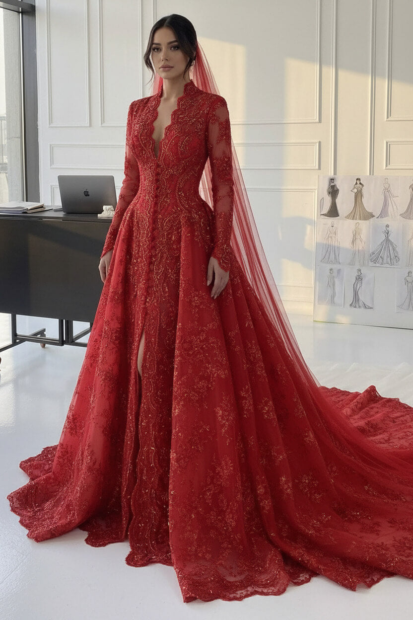 Suzhoufashion A Line V Neck Champagne Long Wedding Dress With Appliques Lace Bridal Gown