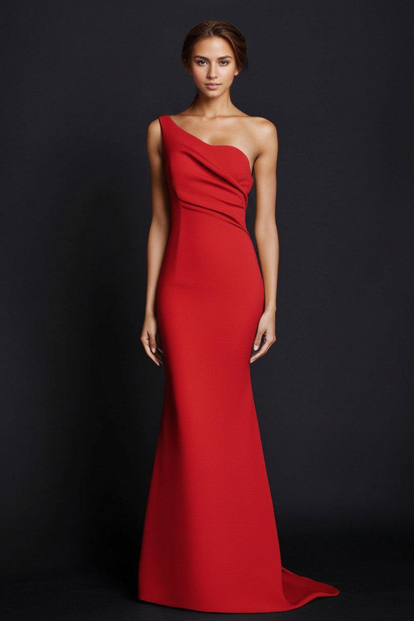 One Shoulder Khaki Wedding Guest Dress Mermaid Long Formal Dress