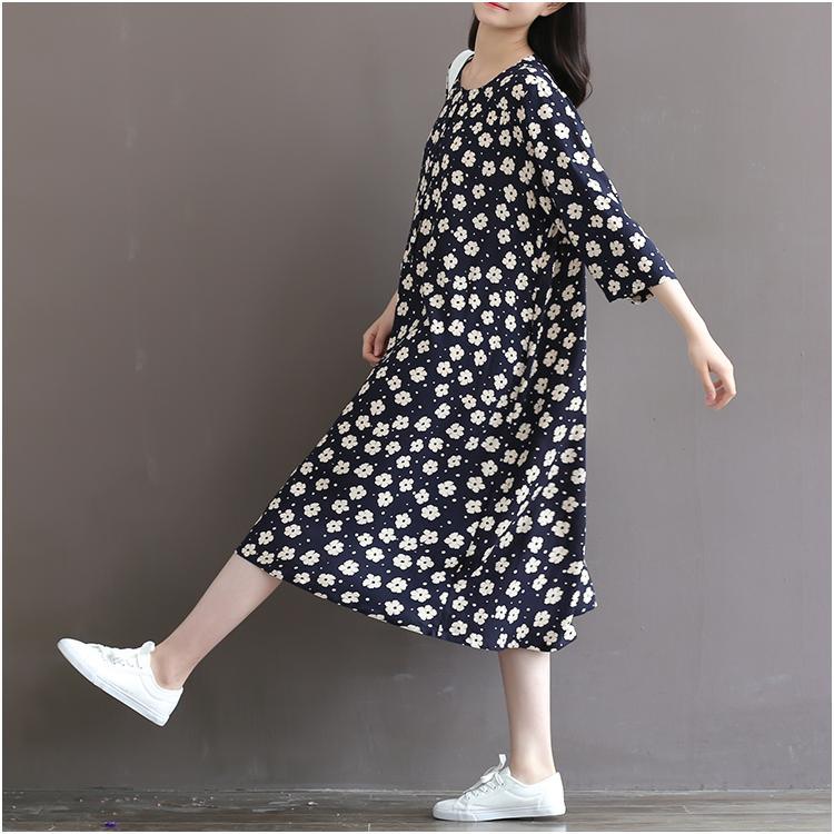 Retro Daisy Print Oversize Cotton Dresses Half Sleeve Cotton Sundress Traveling Dresses Plus Size ( Limited Stock)